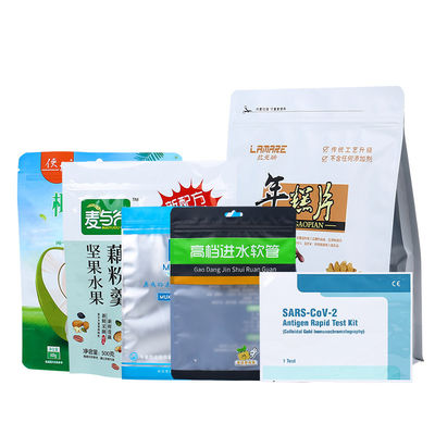comprar Bolsa de pie de fondo plano de aluminio papel de oro color estampado Impresión UV de alimentos Mylar Stand Up Bolsa de plástico online manufacture