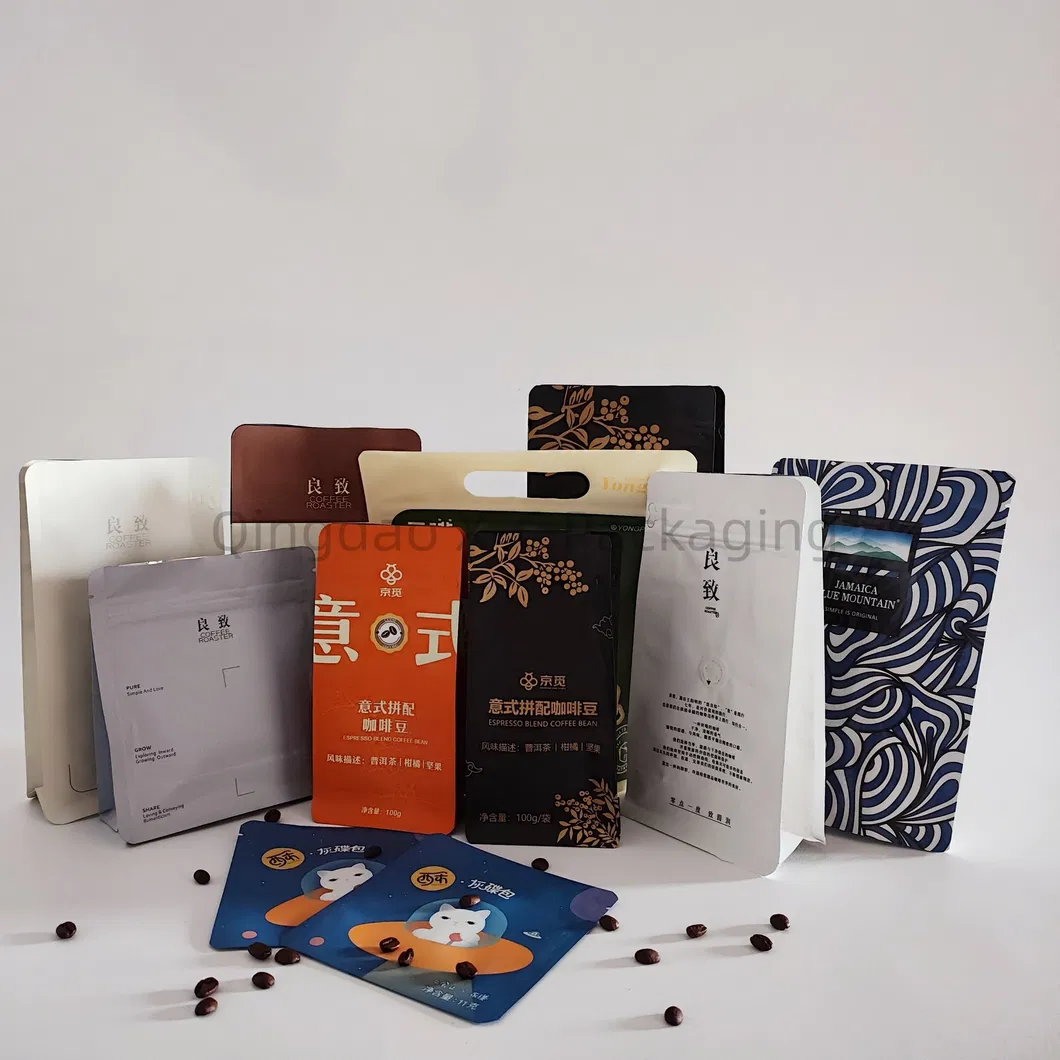 Bolsa de papel Kraft con ventana Bolsa de pie Negro Bolsa de muñeco con cierre con cremallera Bolsa de almacenamiento de alimentos Nueces Caffé Grado alimenticio 0