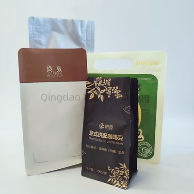 Embalaje de café 8 bolsas de sello lateral de plástico auto sello Gusset de pie bolsa de fondo plano