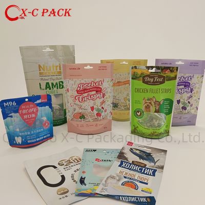 Ventana embalaje de plástico reciclable para alimentos para mascotas bolsa de pie aluminizada con cremallera